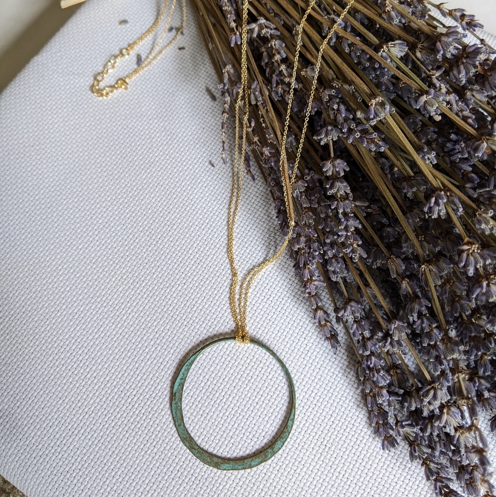 Panacea 14k Gold Plate Double Strand Boho Rustic Minimalist Pendant Necklace